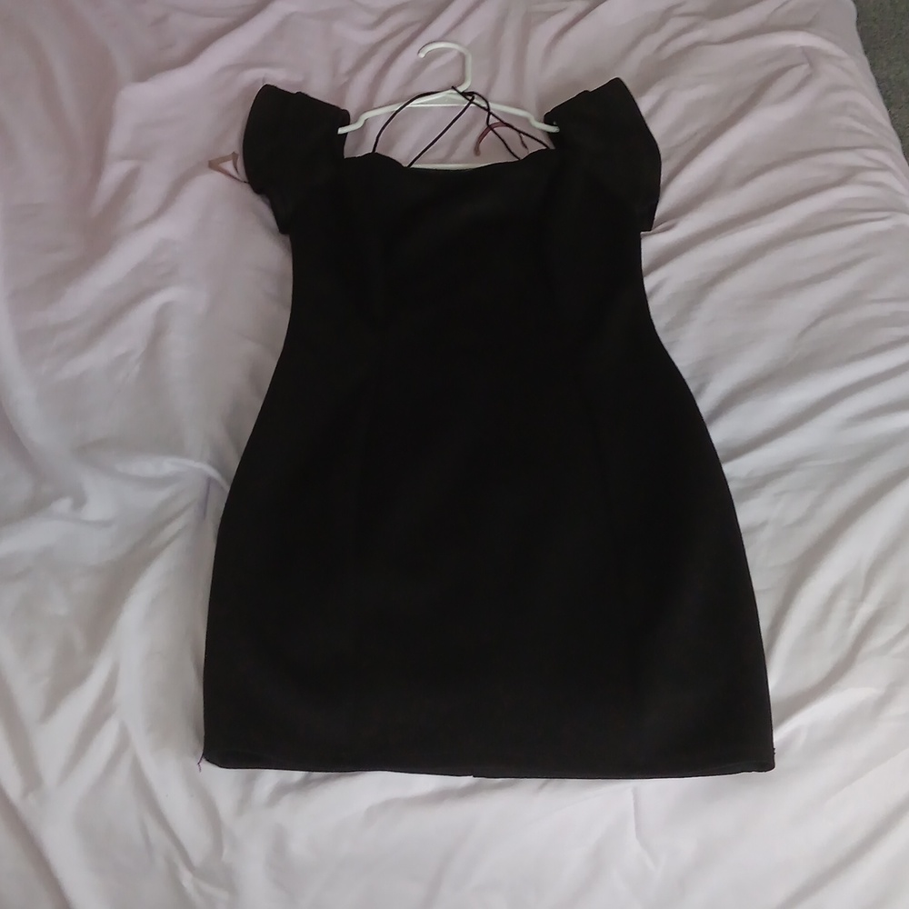 Crystal Doll Black Mini Dress with Cap Sleeves